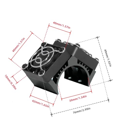 Dual 40mm RC Motor Cooling Fan 40-42mm Compatible with 1/7 1/8 Arrma Traxxas RC Car Fit 4068 4074 4082 4268 4274 Motors (Black) - color: black
