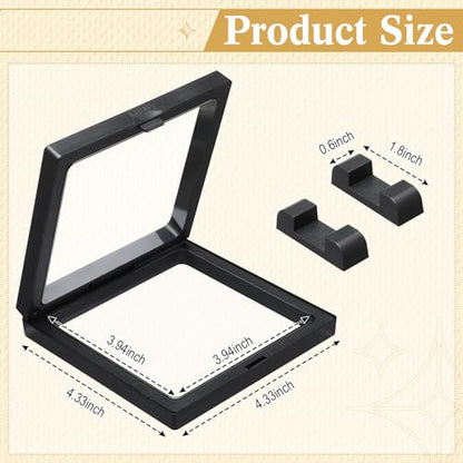 Harloon 12 Pcs 3D Floating Display Case Floating Frame Display Holder Stand Challenge Coin Jewelry Frame Box for AA Medallions Fossil Rock Gemstones Specimen(Black,4.3 x 4.3 x 0.8 Inch,Square Base) - color: Black, size: 4.3 x 4.3 x 0.8 Inch, style: Square