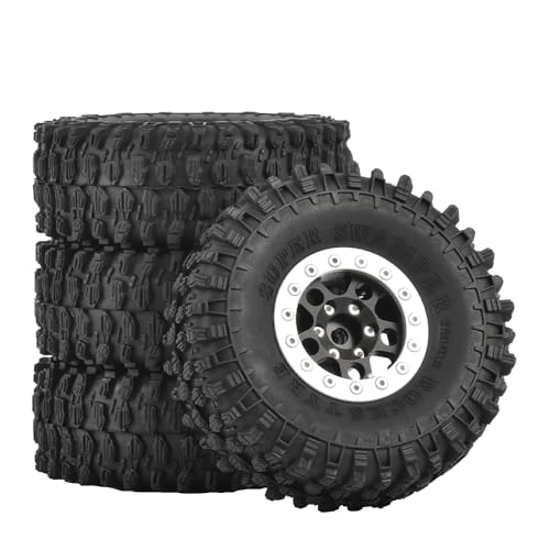 4PCS 1.55 inch Aluminum Metal Beadlock Wheels Rim and 95mm All Terrain Rubber Tires for 1/10 1/12 RC Rock Crawler Car for Axial AX90069 D90 TF2 Tamiya LC70 JIMNY UTB18(5Spoke,Black+Silver) - color: 5spoke,black+silver