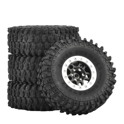 4PCS 1.55 inch Aluminum Metal Beadlock Wheels Rim and 95mm All Terrain Rubber Tires for 1/10 1/12 RC Rock Crawler Car for Axial AX90069 D90 TF2 Tamiya LC70 JIMNY UTB18(5Spoke,Black+Silver) - color: 5spoke,black+silver