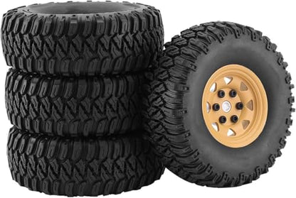 4PCS 1.55 inch Aluminum Metal Beadlock Wheels Rim Rubber Tires Set Replacement for 1/10 RC Crawler Car D90 TF2 Tamiya CC01 CC02 LC70 JIMNY Axial AX90069 Upgrade Parts (Yellow) - color: Yellow