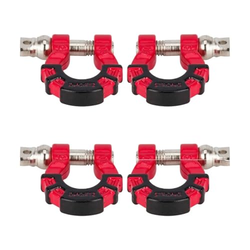 4Pcs Metal Tow Shackle Trailer Buckle for SCX10 TRX4 1/10 RC Crawler | Durable metal shackles, compatible with CC01 D90 D110 TF2. Perfect for tow hook upgrade,off-road crawler accessories.4-pack. - color: Red