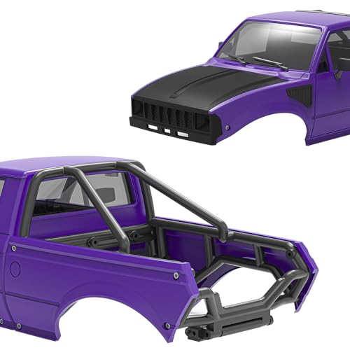 1/24 Pickup Truck Hard Body with Rear Cage Frame for 1/24 RC Crawler Axial SCX24 Bronco/Wrangler/C10/Base Camp Wheelbase 133mm (Black) - color: Black