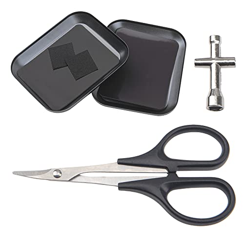 Share Goo Aluminium Screw Tray with Magnetic Pad & RC Curved Body Trimming Scissors & Wheel Hub Cross Socket Spanner RC Hole Puncher Opener Reamer for RC Scale Car Repair Tool