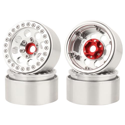 4PCS 1.9 Inch Beadlock Wheel Hub Rim Rims Aluminum Alloy for 1/10 TRX4 TRX6 Axial SCX10 D90 SCX10 II III AXI03007 GRT EX86190 RC Crawler Upgrade (D) - color: Silver