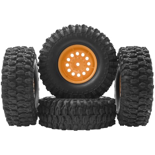RC 1/10 1.9" Rubber Tires OD 108mm & 12mm Hex Hub Wheel Rims Compatible with Axial SCX10 90046 AXI03007 Traxxas TRX4 Tamiya CC01 D90 TF2 HSP 1/10 RC Crawler Car (Brown) - color: Brown