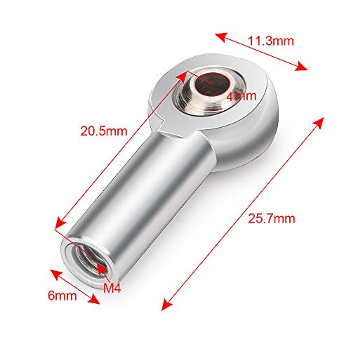 MOHERO Aluminum M4 Link Rod End Ball Joint Ball Head for 1/10 RC Crawler Car, Resistant to Wear and Corrosion, Easy and Convenient to Install and Remove. (Pack of 5, Silver)