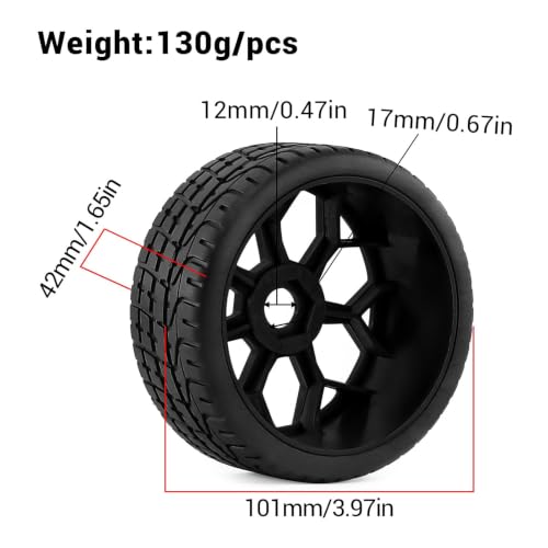 4PCS RC Highway Off-Road Truck Wheels & Tires - Compatible with 1/8 Typhon 6S BLX, 1/7 Infraction 6S BLX/Limitless - Foam Insert Plastic Rims （4 Small ） (black) - color: black