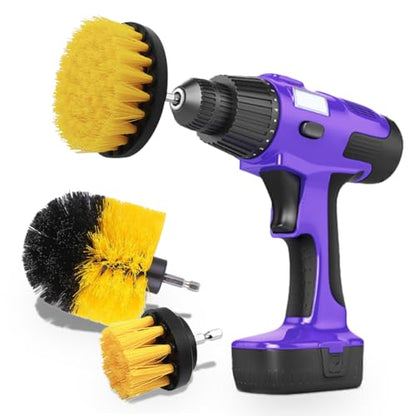 3PCS Car Detailing Drill Brush Set, Car Interior Power Scrubber Brush, Wheel Cleaner Drill Brush, Car Wash Cleaning Kit for Floor, Grout, Car Mats, Tub, Tile, Bathroom, Carpet (Yellow) - color: Yellow