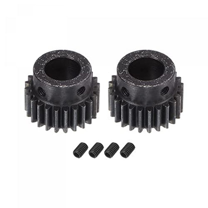 uxcell 1Mod 24T Pinion Gear 12mm Bore Hardened Steel Motor Rack Spur Gear with Step for RC Car Truck Buggy Gear Drive, 2 Set