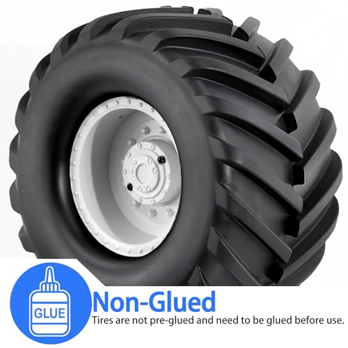 4PCS RC Monster Truck Tires and Hard Plastic Wheels Rims 12mm Hex Rubber Buggy Off Road Tyres with Foam for 1:10 Scale Truck Car Traxxas VXL 2WD Hoss 4x4 HSP HPI Tamiya Kyosho (White) - color: White