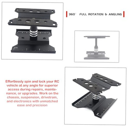 RC Car Work Stand, 360° Rotating Repair Tool Holder for 1/16 1/18 1/24 Scale Remote Control Trucks, Crawlers, Buggies(Black)