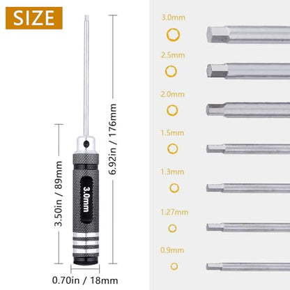 Hex Screwdriver Set 0.9mm 1.27mm 1.3mm 1.5mm 2.0mm 2.5mm 3.0mm 7pcs Allen Wrenches Set for RC Car RC Drone RC Boat RC Helicopter RC Modeling Tools