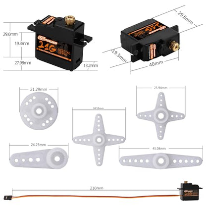 21G Mini Servo Micro Servo with 25T Arm,Digital Servo Full Metal Gear for 1/18 1/16 1/14 RC Crawler Car,Truck, Boat Airplane Robot Upgrade Parts