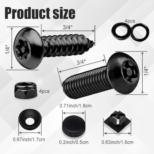 Anti Theft License Plate Screws, Tamper Resistant Licence Plate Kit, 1/4"(M6) Security Screws, Rust Proof Stainless Steel Bolts Fasteners Kit for Front Rear Frame Holder Mounting (Black) - color: Black