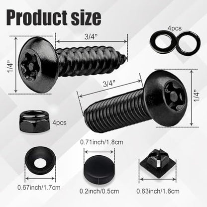 Anti Theft License Plate Screws, Tamper Resistant Licence Plate Kit, 1/4"(M6) Security Screws, Rust Proof Stainless Steel Bolts Fasteners Kit for Front Rear Frame Holder Mounting (Black) - color: Black