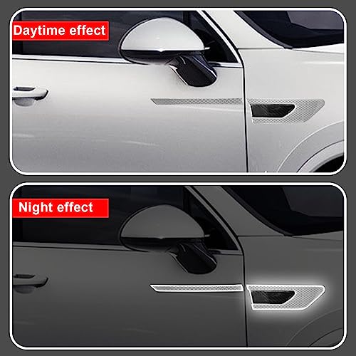 12-Piece Reflective Car Stickers Set - Rearview Mirror, Side and Door Handle Stickers - 3D Carbon Fiber, Anti-Scratch, Protective Films (White) - color: white