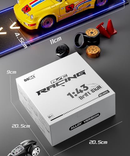 1/43 Metal Mini RC Drift Car 2.4GHz 4WD with Gyroscope Alloy Body Shell Racing Cars Radio Control (Orange)