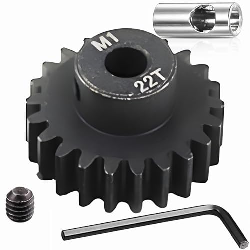 Steel Mod1 5mm Pinion Gear 1PCS, 11-28 M1 Pinion Gear Metal Hardened Steel Fit 5mm RC Motor Shaft with 3.175mm Coupler Compatible with 1/5 1/6 1/8 1/10 1/14 RC Brushless Brush Motor (22T) - size: 22T