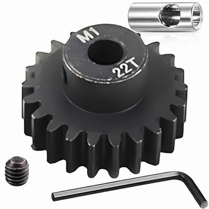 Steel Mod1 5mm Pinion Gear 1PCS, 11-28 M1 Pinion Gear Metal Hardened Steel Fit 5mm RC Motor Shaft with 3.175mm Coupler Compatible with 1/5 1/6 1/8 1/10 1/14 RC Brushless Brush Motor (22T) - size: 22T
