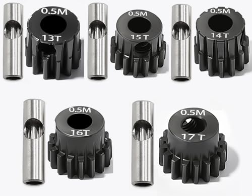 0.5M Pinion Gear 13T 14T 15T 16T 17T Hardened Steel 3.175mm Bore with 2.3mm Adapter, Gear for ARRMA 1/14 Typhon 1/16 Mojave 1/18 Granite, Losi 1/12, 0.5Mod Gear 13T-27T for HOBBYWING Motors - size: 13 14 15 16 17T, style: 5 Gears +5 Shafts Set