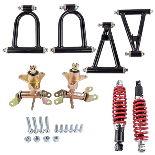 11'' Front Suspension Shock Swing Arm Full Kit Upper Lower Steering Knuckle Spindle Kit Replacement for DIY ATV Quad Bike Buggy Go Kart Parts