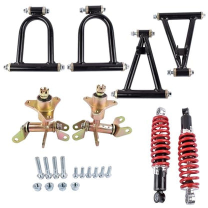 11'' Front Suspension Shock Swing Arm Full Kit Upper Lower Steering Knuckle Spindle Kit Replacement for DIY ATV Quad Bike Buggy Go Kart Parts