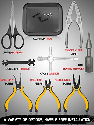 RC Tool Kit, Screwdriver Set (Flat, Phillips, Hex) RC Repair Tools - 27pcs | Include Screwdriver (Flat, Phillips, Hex), Work Stand, Screw, Pliers, Body Reamer, Wrench, Tray, Storage Rack (Black) - color: Black