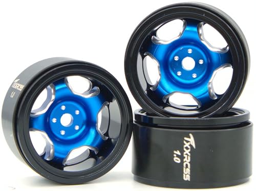 RC 1.0 Beadlock Wheels Offsets -2 Aluminum Rims For AX24 1/18 1/24 Scale SCX24 Deadbolt RC Crawler Car Wheels Upgrades 4Pc (Blue Black) - color: Blue Black