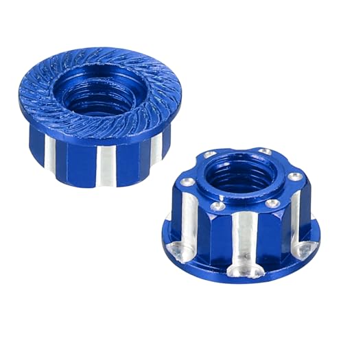 MECCANIXITY Hexagonal Nuts Aluminum M4 RC Wheel Carving Hex Nuts Dustproof Anti-Skid Mount Cap for 1/10 RC Model Car Trucks Off Road Car Upgraded Parts Pack of 2(Blue) - color: Blue