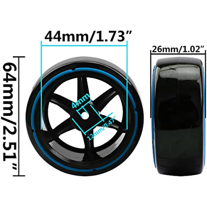 1/10 RC Drift Car Tires Hard Plastic Tyre & 12mm Hex Hub Wheel Rims 6 Spoke Compatible with Traxxas HSP Tamiya Kyosho HPI Redcat Racing MST 1/10 On-Road RC Drift Drifting Car (Blue) - color: Blue