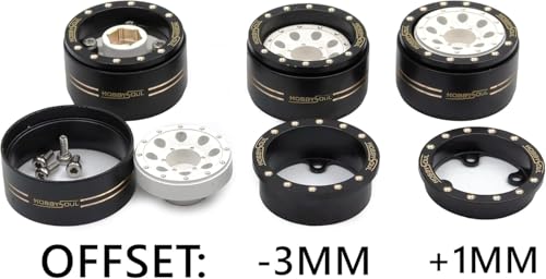 HOBBYSOUL 70 * 27mm All Terrain 1.0 Tires & Brass 1.0 beadlock Wheels Set - Adjustable Offset 1.0 Wheel and Soft Sticky 1.0‘’ tire for RC Crawler TRX4M SCX24 Upgrades, Black & White - color: Black & White