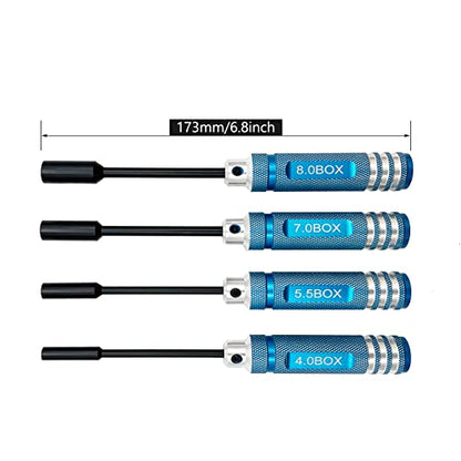 4Pcs Nut Driver Set RC Tool Set Hex Nut Driver for RC Vehicle RC Helicopters FPV Drones Cameras Appliances Repair 4mm 5.5mm 8mm 7mm Nut Driver (blue) - color: Blue