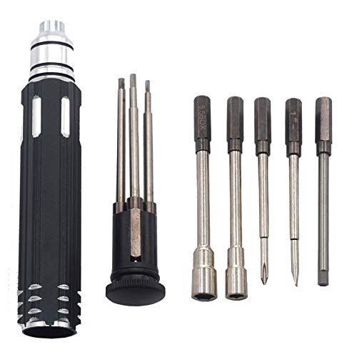 ShareGoo 8 in 1 Screwdriver Set Kit - Hex Nut Key Socket Repair Tool for RC Helicopter, Airplane, Drone, Car - H1.5, 2.0, 2.5, 3.0mm Hex, 4.0, 5.5mm Spanner Box, 0#, 1# Slot Screw Driver