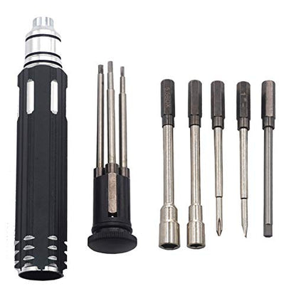 ShareGoo 8 in 1 Screwdriver Set Kit - Hex Nut Key Socket Repair Tool for RC Helicopter, Airplane, Drone, Car - H1.5, 2.0, 2.5, 3.0mm Hex, 4.0, 5.5mm Spanner Box, 0#, 1# Slot Screw Driver