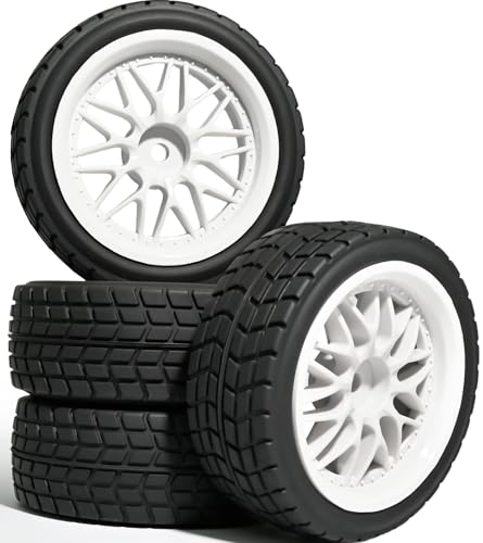 OD 2.65" On Road Rubber Tires Nylon Wheels- 12mm Hex for 1/10 RC Racing Car | Compatible with MJX HSP Tamiya HPI Kyosho Traxxas Sakura Redcat WLtoys 1/10 RC On-Road Racing Touring Car (4pcs, White) - style: C-White