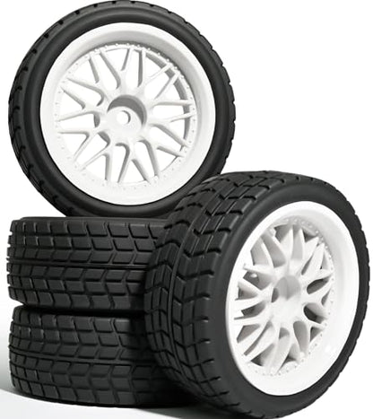 OD 2.65" On Road Rubber Tires Nylon Wheels- 12mm Hex for 1/10 RC Racing Car | Compatible with MJX HSP Tamiya HPI Kyosho Traxxas Sakura Redcat WLtoys 1/10 RC On-Road Racing Touring Car (4pcs, White) - style: C-White