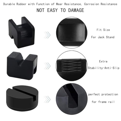 2 Types Jack Stand Pads Adapter 3 Ton Universal Rubber Slotted Frame Rail Pinch welds Protector for Jack Stand (4 Pack)