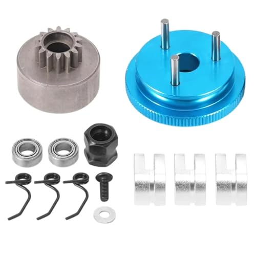 for HSP for Nitro 1/8 Metal 14T Gear Flywheel Assembly RC Car Bearing Clutch Bell Shoes Nut Springs Parts Accessories RC Car Repair Kit(Blue) - size: Blue