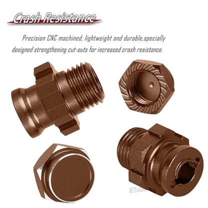 RC Upgrades Part Aluminum 17mm/12mm Wheel Hex/Nuts/Wheel Wrench for 1/8 Jato 4X4,1/10 Rustler/Slash/Stampede/Hoss 4X4 4WD VXL,Hex Hub Adapters Hops Up,Bronze(#9069#9086) - color: Bronze-(for 1/10）