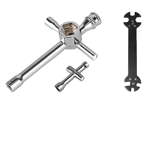 RC Cross Wrenches Glow Plug Socket Hex Driver Hexagon Spanner Tool | RC Wrenches 4mm 5mm 5.5mm 7mm and Turnbuckle Wrench with 8mm 10mm 12mm 17mm for RC Cars Wheel Repair Maintenance Tools