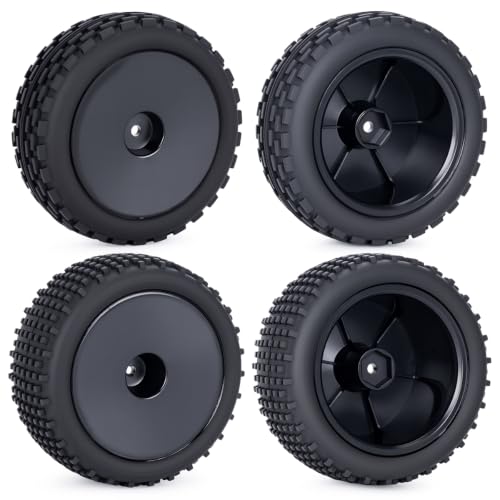 1/10 RC Buggy Tires and Wheels, Pre-Glued Off Road RC Tires Set, 12mm Hex Front & Rear RC Buggy Wheels for 1/10 Scale RC Car, 4PCS
