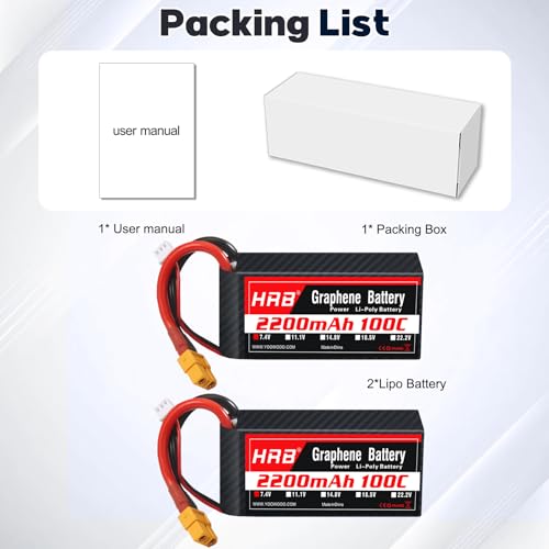 HRB 2PCS 2S 2200mAh Lipo Battery 100C 7.4V XT60 Compatible with RC Plane