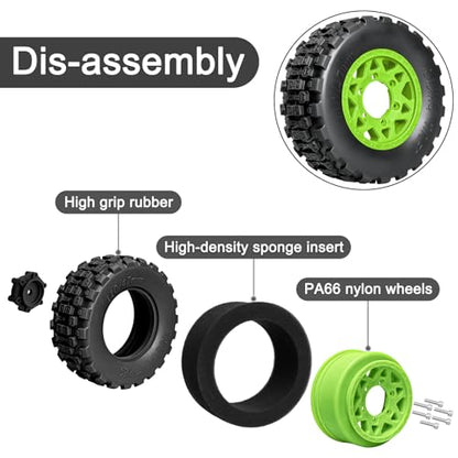 LRFHL 1/10 RC Short Course Truck Tires with 12mm 14mm 17mm Hex, 4PCS | Pre-Glued, RC Off-Road Short Truck Tires, for 1/8 1/10 Arrma Senton Traxxas Slash 2WD Axial Losi Redcat - color: Black Tires+ Green Wheels