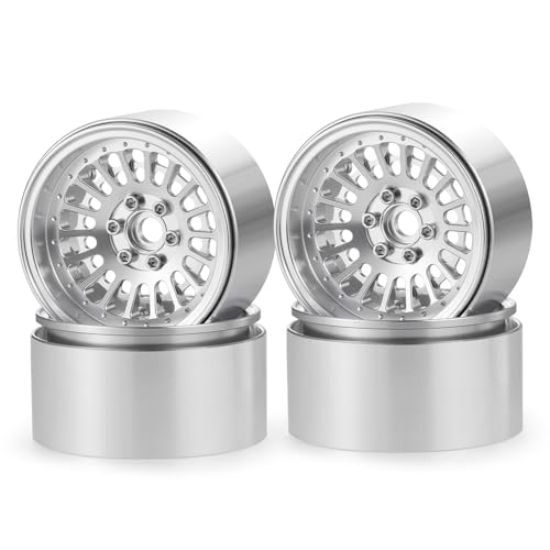 MOHERO 4Pcs Aluminum 2.2" Beadlock Wheel Rims 34.8mm for 1/10 RC Rock Crawler Axial SCX10 Wraith 90048 RR10 Upgrade Part (Silver)