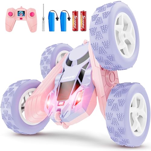 cosone Pink Purple RC Stunt Car for Kids | 360° Rotating Spins, Double-Sided Driving, LED Lights, 2.4GHz Racing Toy, Ages 4-8 8-12 - color: Purple&pink