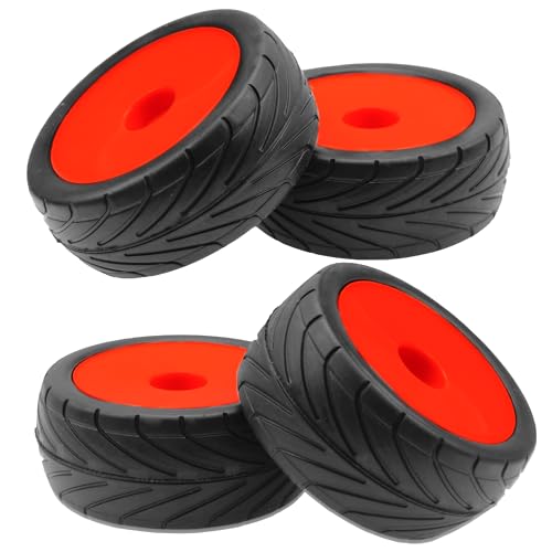 4Pack ShareGoo RC 85mm/3.34" Rubber Tires Front Rear Tyres 12mm Hex Wheel Compatible with Redcat HPI HSP Kyosho 1/10 RC Off-Road Car Buggy (Red) - color: Red