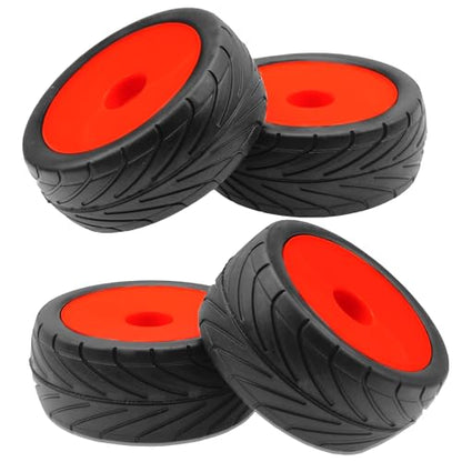 4Pack ShareGoo RC 85mm/3.34" Rubber Tires Front Rear Tyres 12mm Hex Wheel Compatible with Redcat HPI HSP Kyosho 1/10 RC Off-Road Car Buggy (Red) - color: Red