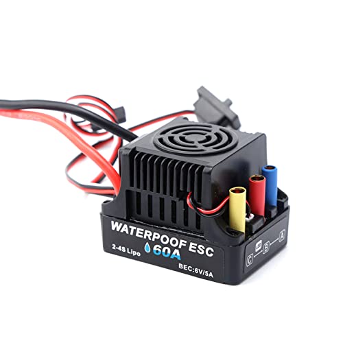 GoolRC 60A Brushless ESC 2-4S Waterproof Electric Speed Controller with 6V 5A BEC T Plug for 1/8 1/10 RC Car