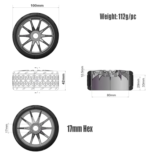 1/7 1/8 On Road Tire Set On Road Tire Tyre 17mm Wheel Rims for Arrma 1/7 Infraction Felony FS Racing Model GT RC Car Upgrade On Road Tyre 4Pcs One Set - color: L-black, size: 2Pcs Big 2Pcs Small